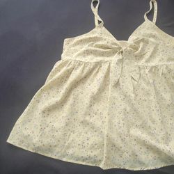 Light Floral Tie-Front Camisole Top - Yellow with Purple Flowersy
