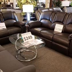 Brand New Brown Bonded Leather Manual Reclining Sofa + Loveseat 2PCs Set