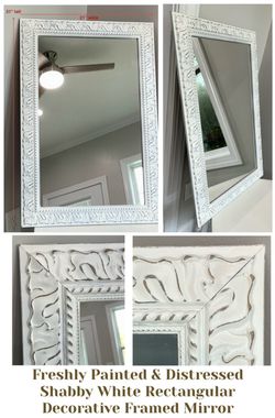 Freshly Painted & Distressed Shabby White Rectangular Decorative Framed Mirror