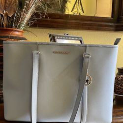 New Michael Kors Pale Blue Saffiano Leather Multifunction Travel Tote Bag 