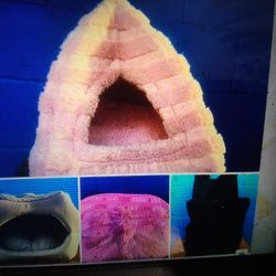 CAT DOG PYRAMID BED PINK $15=GREY $15=CARPET$5=BACK PACK CARRIER $10