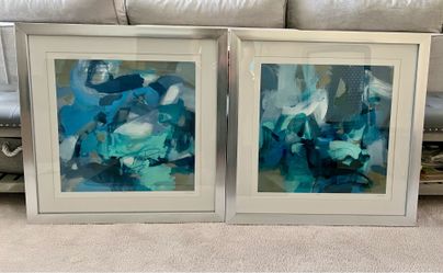 Z Gallerie Abstract Blues 1 & 2 Art $90