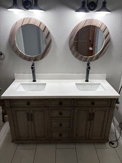 Double Sink Bathroom Vanity with Stone Top