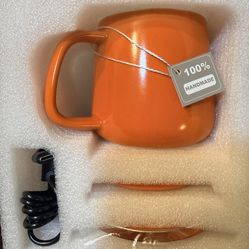 Coffee warmer Mug, chargeable wireless charging coaster 4 phone, tangerine color