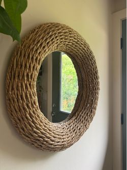 Round Woven Seagrass Wall Mirror Beach