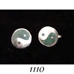 18mm Vintage Solid Sterling Silver Crushed Turquoise Yin Yang Screwback Earrings. Signed MMC, Mexico