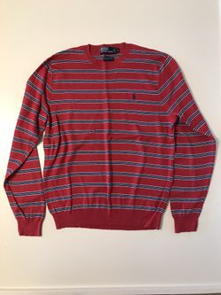 Polo by Ralph Lauren Striped Crewneck Pullover Sweater Red & Blue — Size Medium