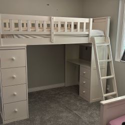 Loft Bed with Desk, Shelves and Dresser