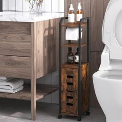 Bathroom Storage Cabinet - Toilet Paper Storage Cabinet, Small Toilet Paper Holder with 4 Wheels, Bathroom Organizer with Adjustable Shelf