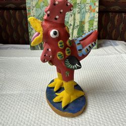 Vibrant Ortega Barro Betus Mexican Folk Art Rooster Tonalá Jalisco Approx 6” x 4” 