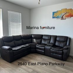 Furniture, living room sectional leather recliner
