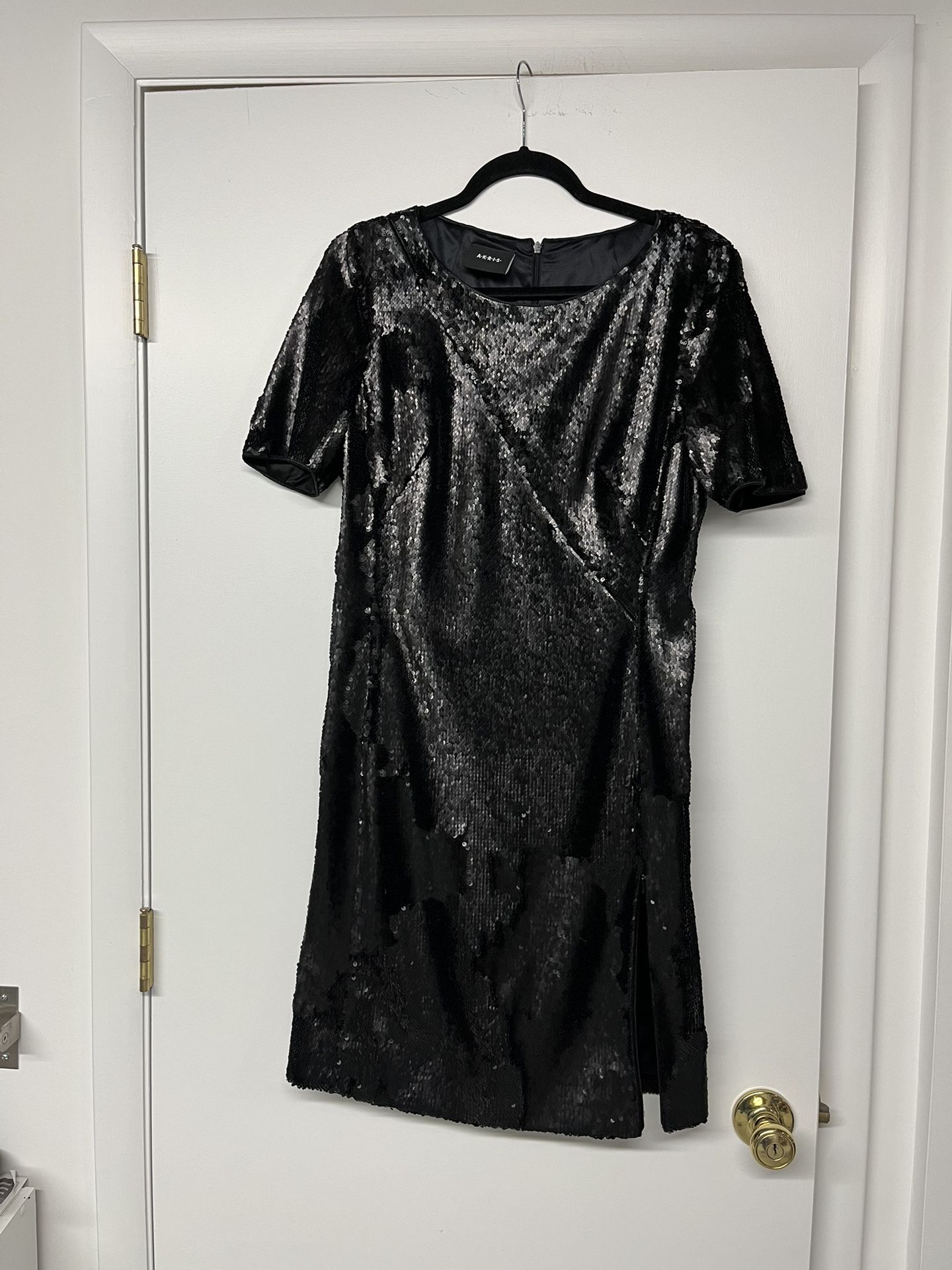 Akris Black Sequin Short Sleeve Cocktail Dress