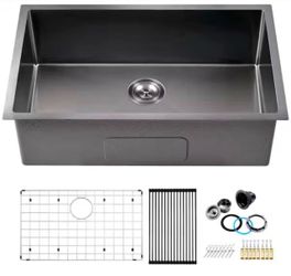 30 in. Drop-In/Undermount Single Bowl 16 Gauge Gunmetal Black 304 Stainless Steel Kitchen Sink