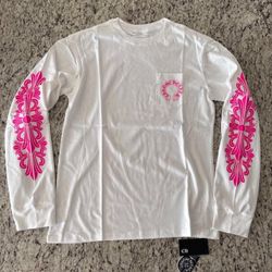 NEW Chrome Heart Pink Horseshoe White Long Sleeve