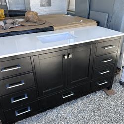 Virtu USA Caroline Avenue 60-in Espresso Bathroom Vanity Base Cabinet with countertop   Please Read All Informations 