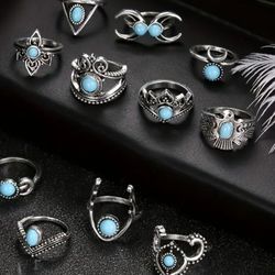 10 Turquoise Stone Rings 