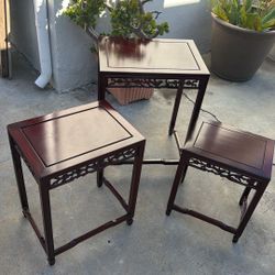 (3) Chinese Rosewood End Tables Solid Wood 