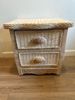Vintage Pier 1 Imports Jamaica Collection white rattan wicker nightstand