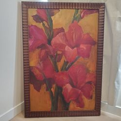 Floral Art Painting on Wood Framed - Original Excellent