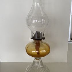 Vintage Antique Glass Hurricane Oil Pedestal Lamp, 19” tall, very good condition 