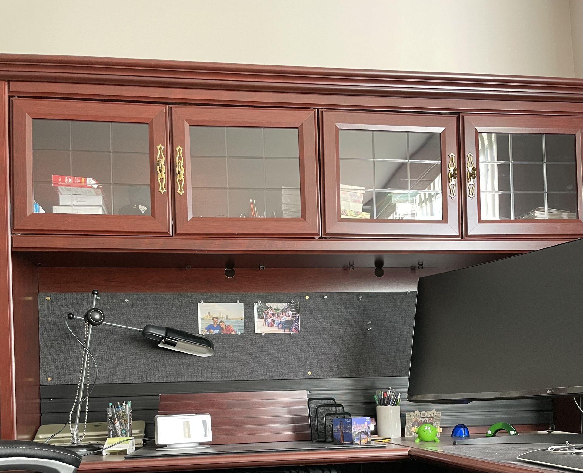 Hutch With Glass Doors. (Add 2 Desks Additional $400)