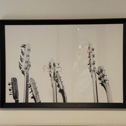 Framed Black and White Guitar Neck Print