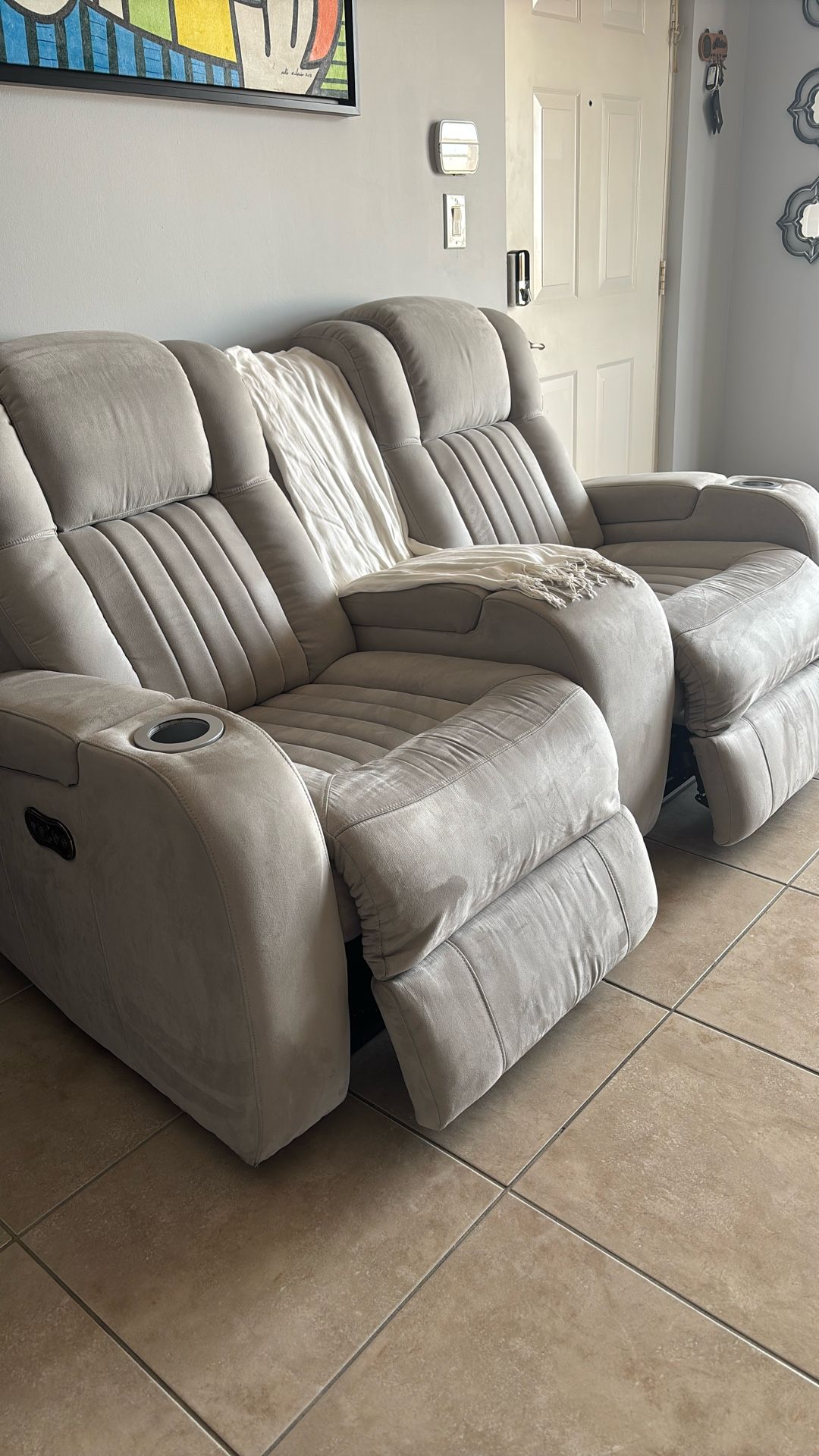 Grey Reclining Console Loveseat