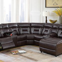 Brand New Brown Leather Reclining Sectional Sofa