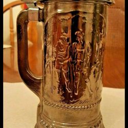 Vintage Avon Glass And Tall Metal Silver Beer Stein Lidded