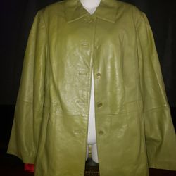 Women's Genuine Leather (Green Pea Color) Jacket by Lane Bryant 