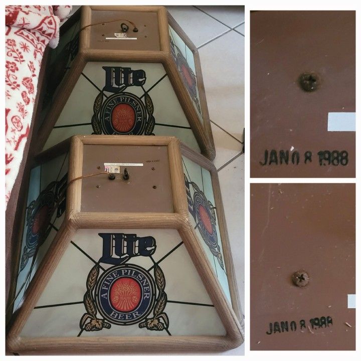 2 VINTAGE 1988 MILLER LITE A PILSNER BEER Pool 🎱 Table Lights. SELLING BOTH TOGETHER $130