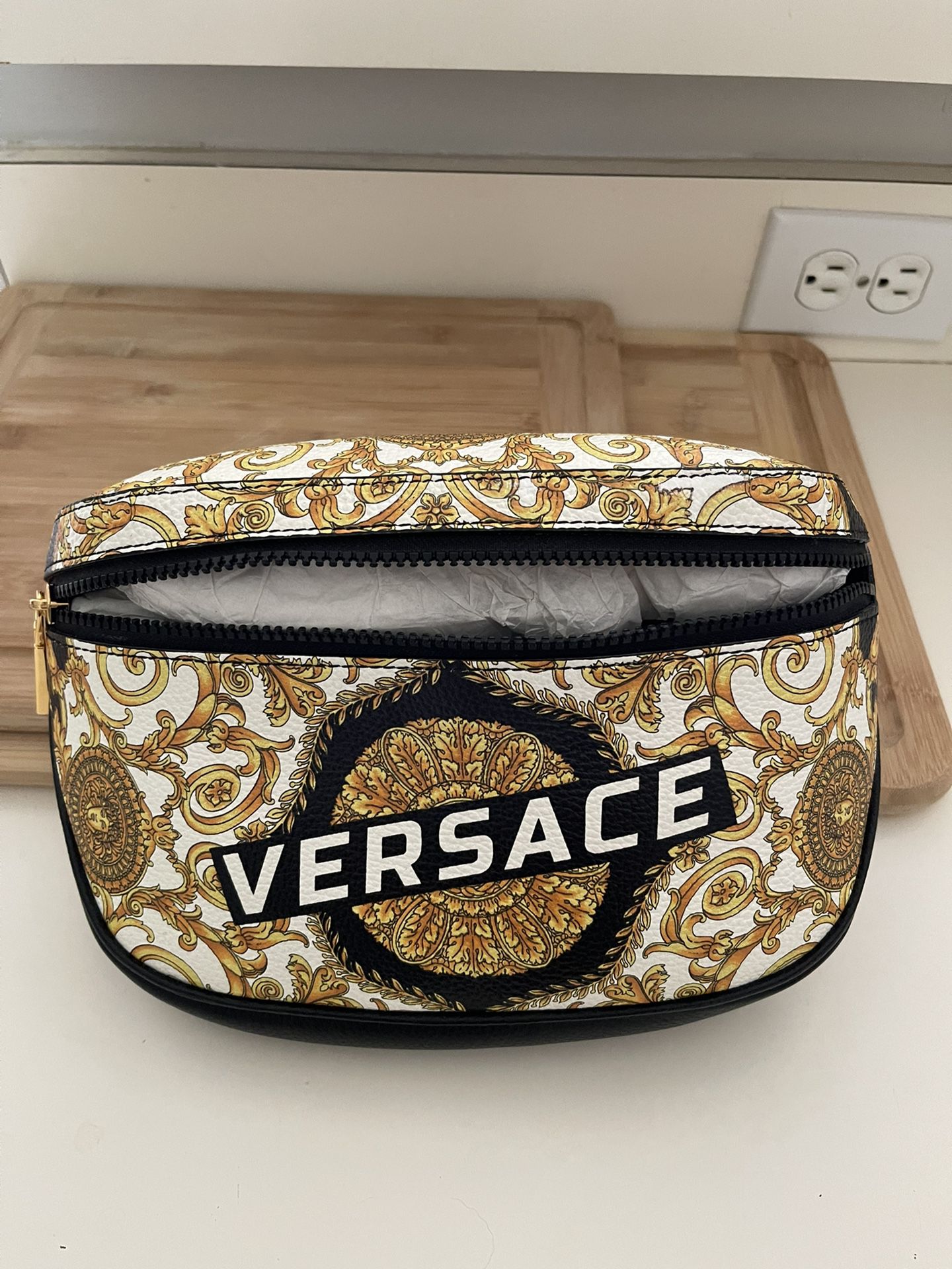 Versace Barocco Print Leather Belt Bag 