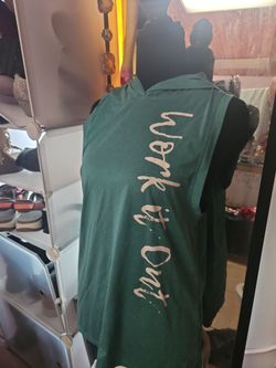 Green Sleeveless Hoodie Tank Top Medium