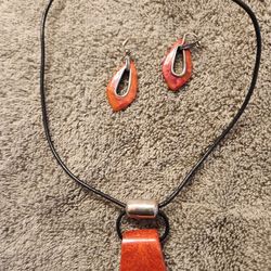 Silpada Coral Necklace And Earrings