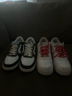 Black/White Bapes And White Supreme Air foces With red laces