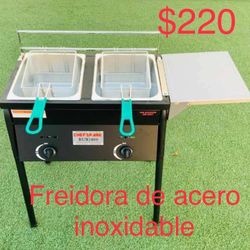 Freidora Doble De Acero Inoxidable Con Repisa