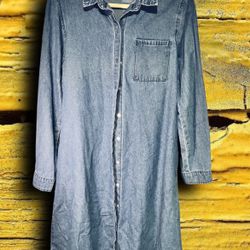Denim Shirt Dress Women’s Size Large Casual Button Down Light Wash