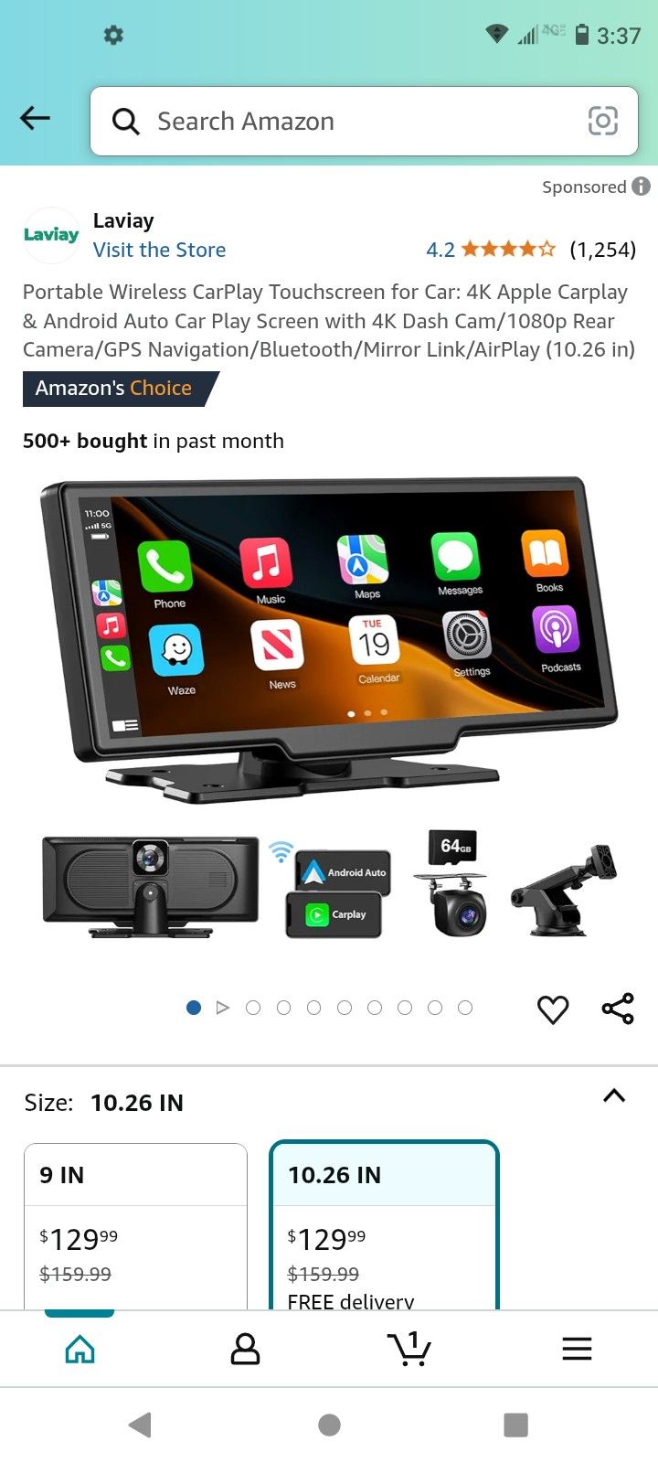 Portable Wireless CarPlay Touchscreen for Car: 4K Apple Carplay & Android Auto Car Play Screen with 4K Dash Cam/1080p Rear Camera/GPS Navigation/Bluet