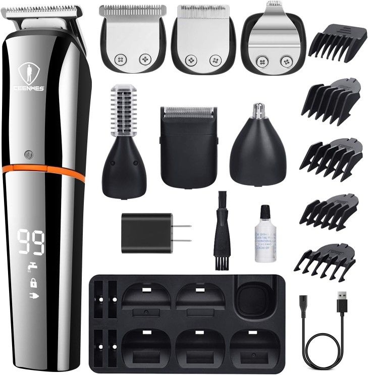 Ceenwes Beard Trimmer for Men 6 In 1 Hair Clippers Cordless Waterproof Multi-functional Grooming Kit USB Rechargeable Hair Trimmer for Nose Ear Facial