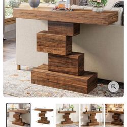 42" Console Table, Wood Sofa Table Accent Table with Geometric Base