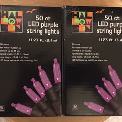Two LED 50 Count Purple String Lights & Two Black Decorative Gauze 