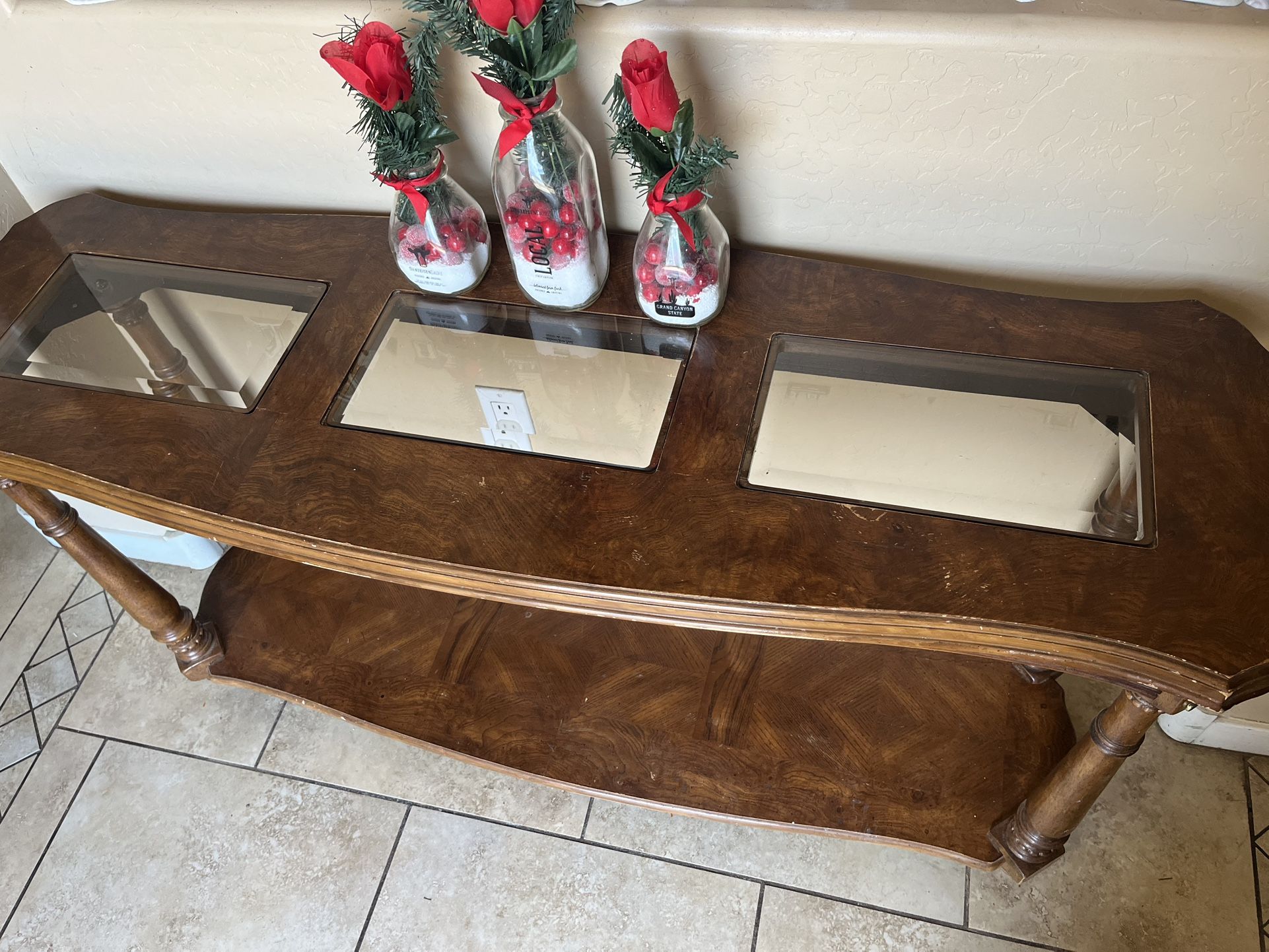 Solid Wood Entry Table With Glass Inserts