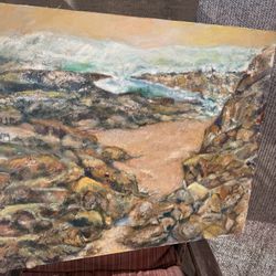 Vintage Large  Seascape Oil painting Signed  20” X34”