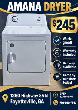 Amana Dryer for Sale
(Works Great)
Warranty & Delivery Available
Our store is located at:
1260 Highway 85 n
Fayetteville, Georgia