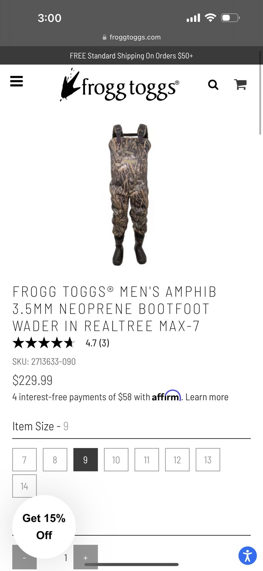 FROGG TOGGS MEN'S AMPHIB 3.5MM NEOPRENE BOOTFOOT WADER IN REALTREE MAX-7
