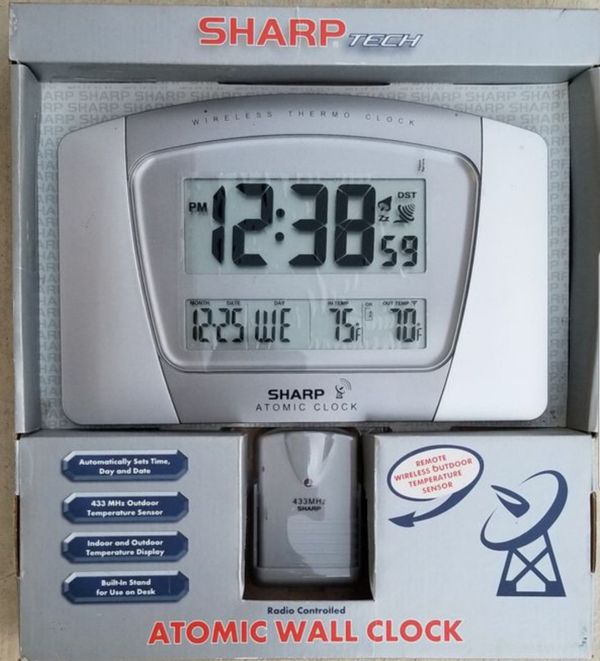 Sharp Atomic Wall Clock With Wireless Indoor Outdoor Temperature