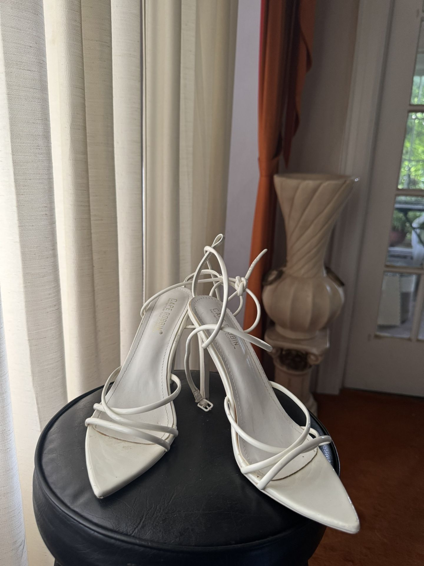 cute white strappy heels