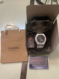 Black and white g shock watch