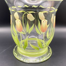 VTG Princess House Cottage Tulip Ice Bucket / Vase Made in Romania Hand Painted Glass 7.25”T x 6.75”