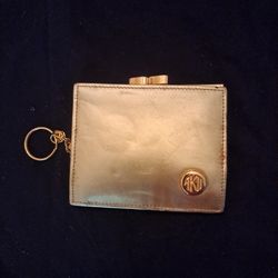 NEW Anne Klein Genuine Leather Gold Coin Purse And Key  Chain